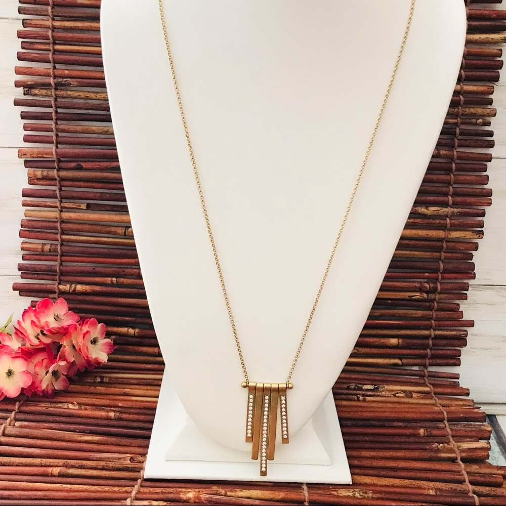 J. Crew Long Necklace Gold Tone & Rhinestone Sparkle